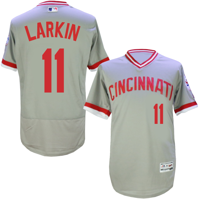 Men MLB Cincinnati Reds 11 Larkin grey throwback 1976 Flexbase jerseys